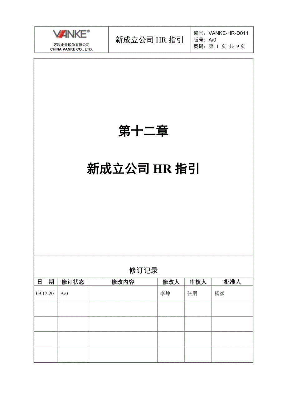 万科地产HR人力资源管理－新成立公司HR指引_第1页