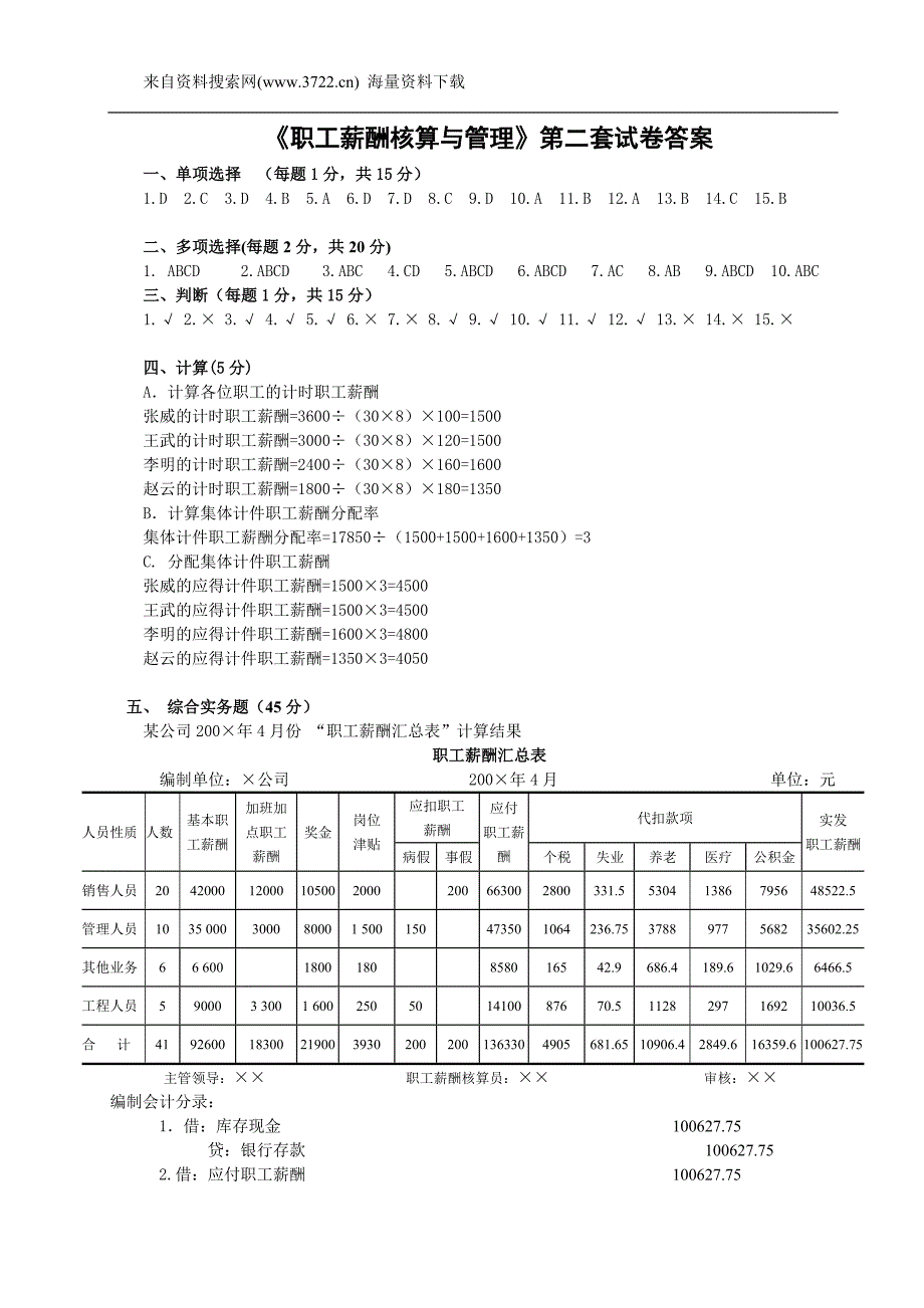 HR薪酬管理试卷与答案（2）_第4页