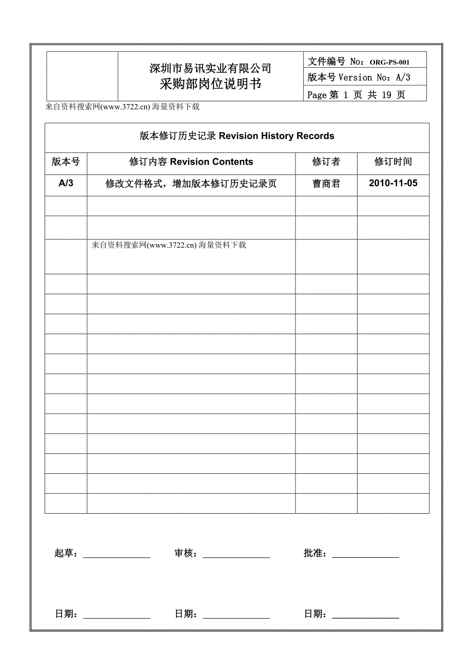 深圳市某实业有限公司采购部岗位说明书（DOC19页）_第1页