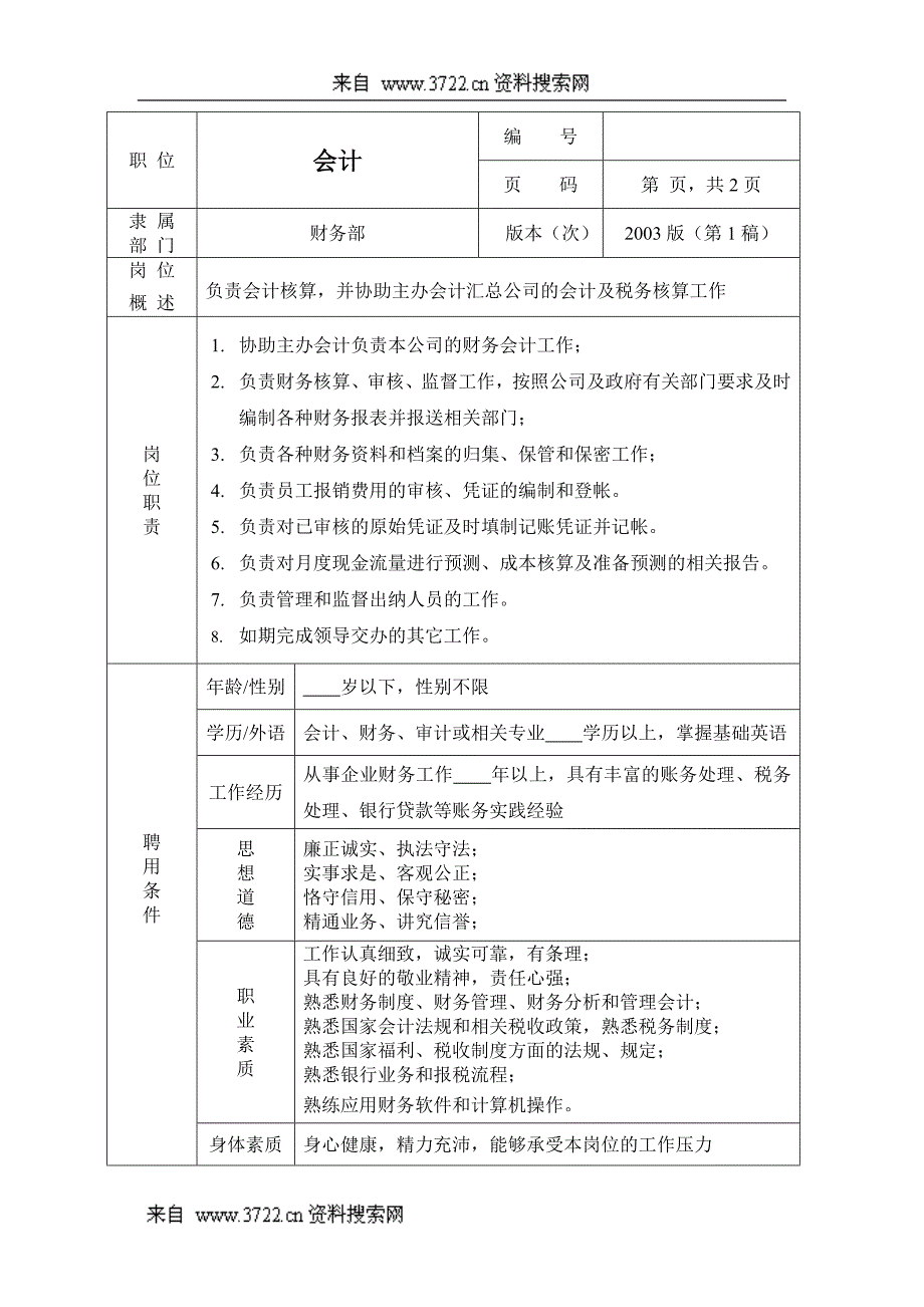 会计职位说明书1_第1页