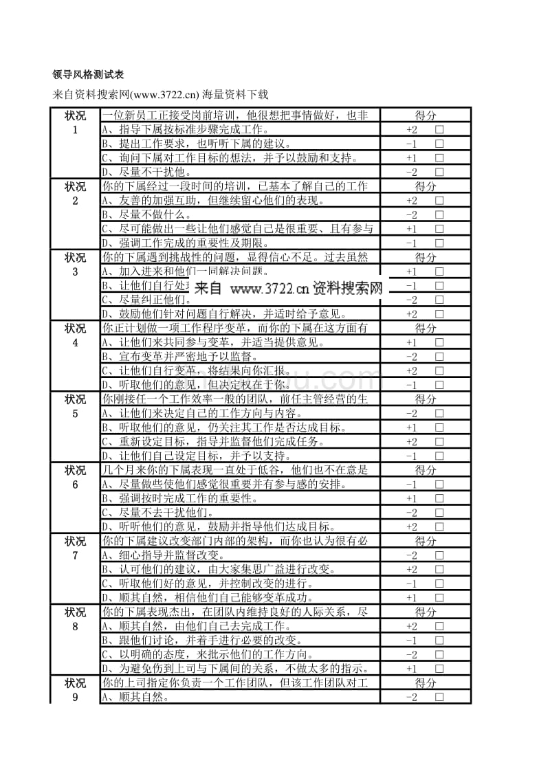 领导风格测试表(XLS)_第1页