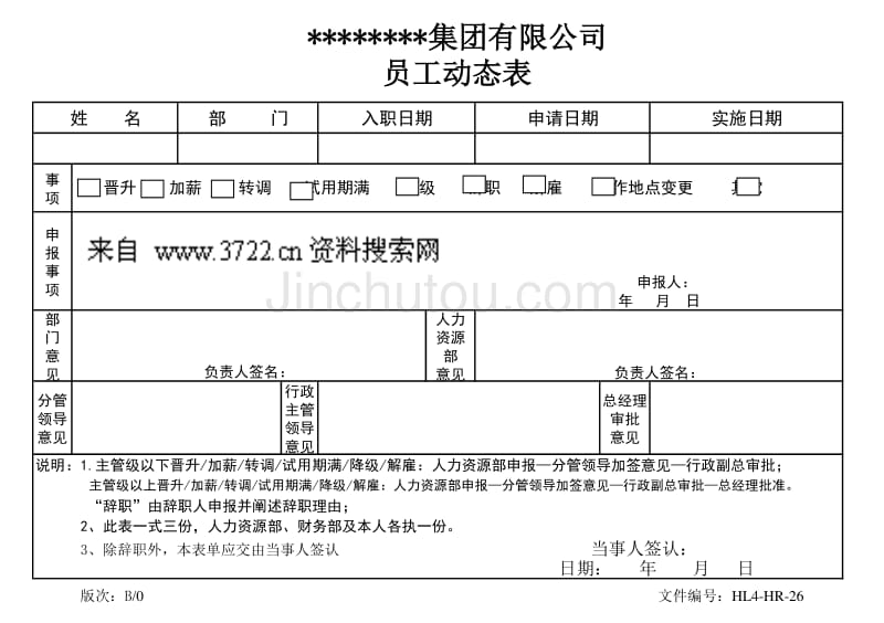 应对劳动合同法资料－HL4-HR-26员工动态表(XLS)_第1页