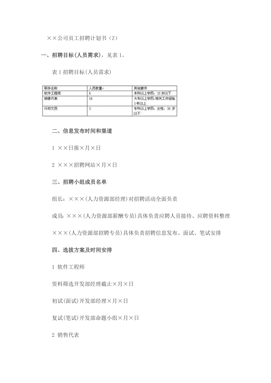 某公司员工招聘计划书(DOC3页)_第1页