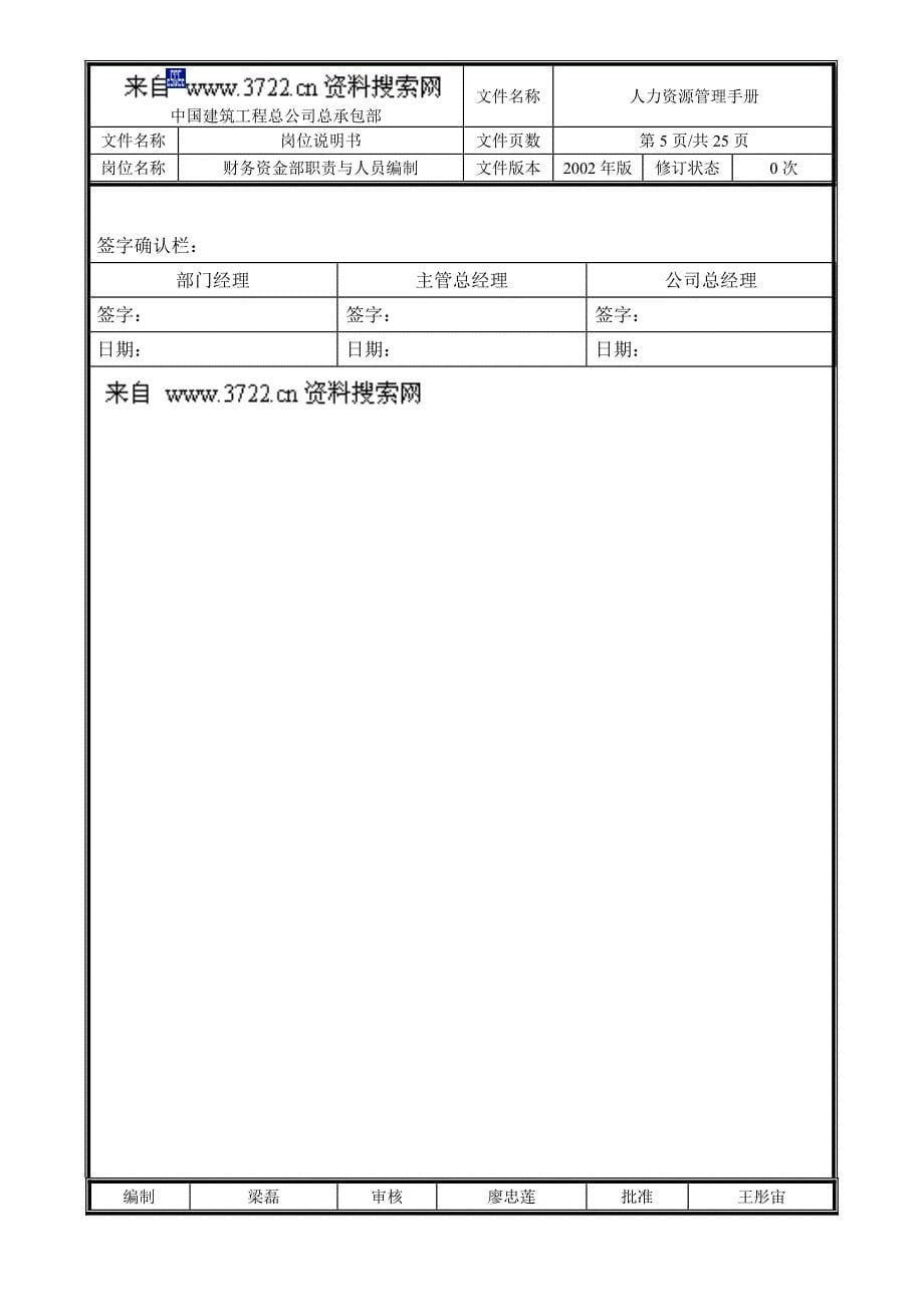 中国建筑工程总公司－总承包部部门职能与人员编制（财务资金部）（DOC27页）_第5页