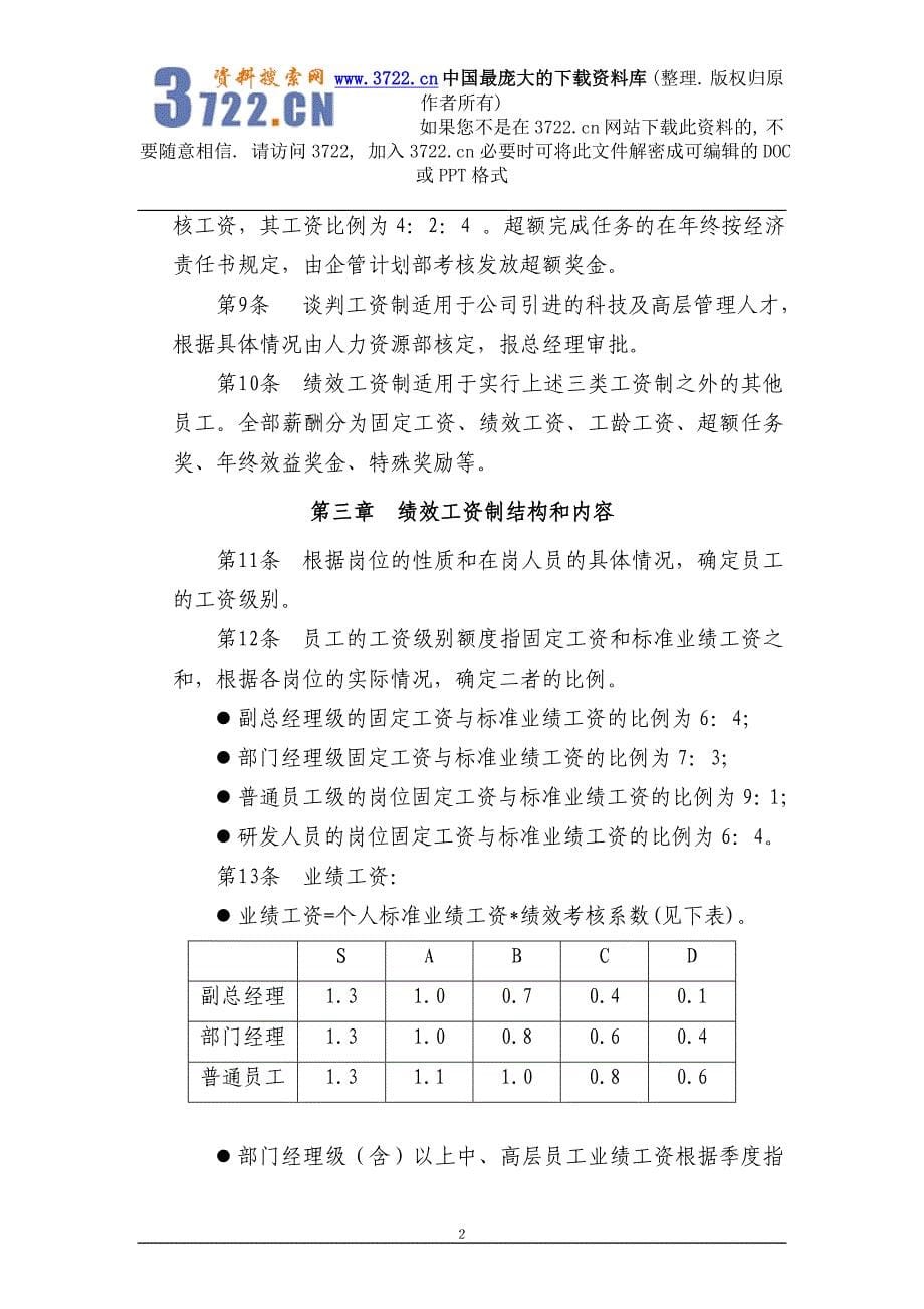 江苏某X股份有限公司员工薪酬管理制度（DOC10页）_第5页