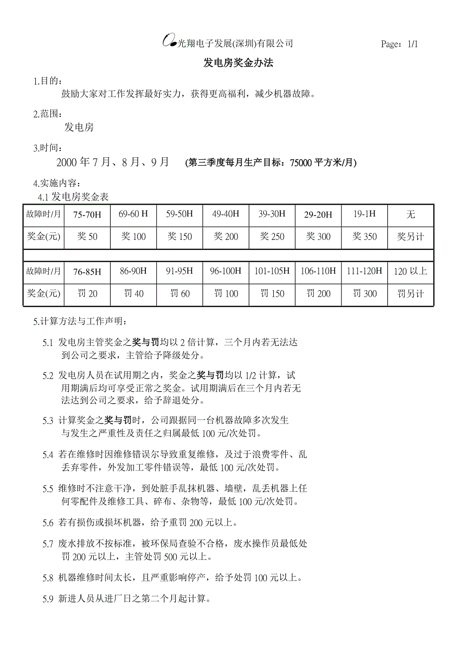 浙江银轮股份（人力资源管理）发电房 奖金实施_第1页