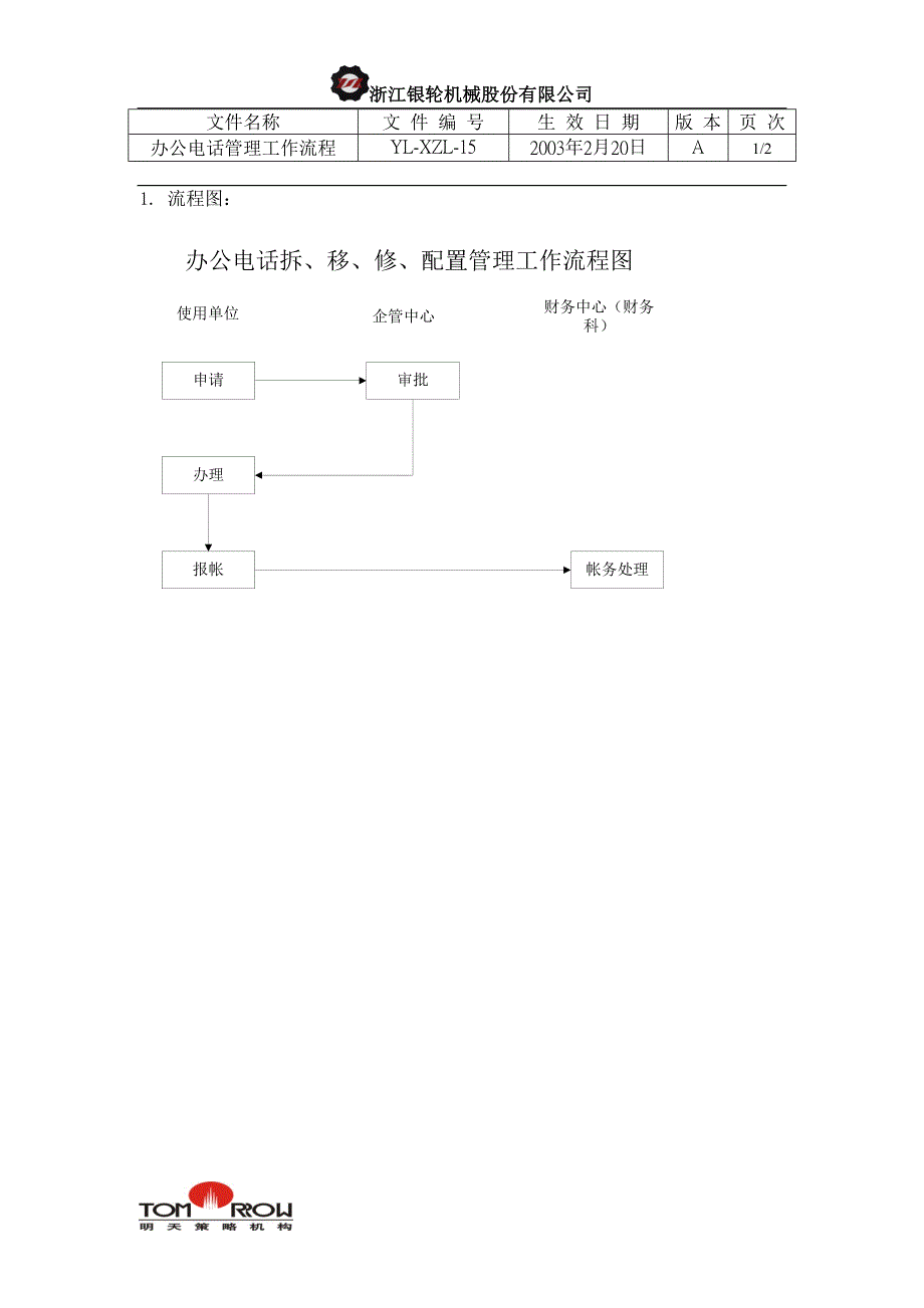 浙江银轮股份（企业典章）办公电话管理工作流程_第1页