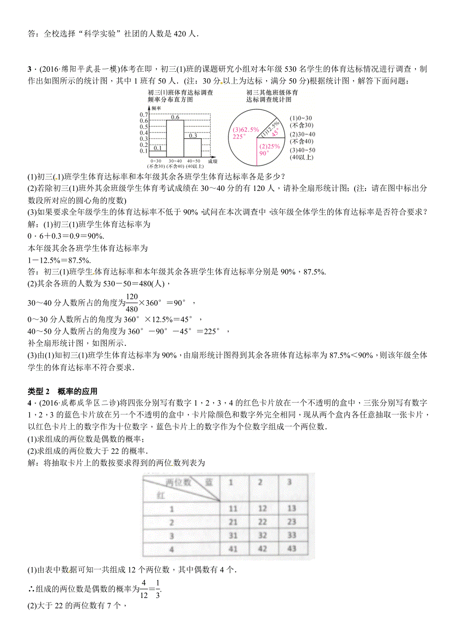 2017年四川省中考突破复习专项(六)统计与概率的实际应用题_第2页