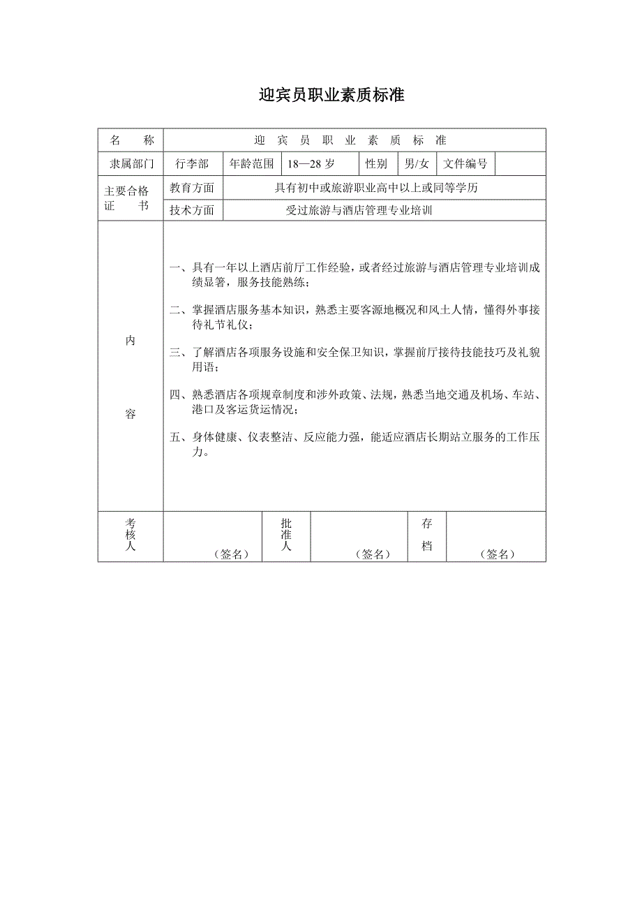 迎宾员职业素质标准_第1页