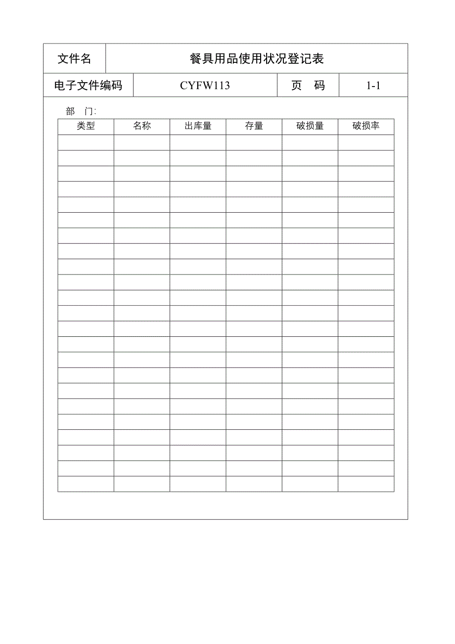 餐具用品使用状况登记表_第1页