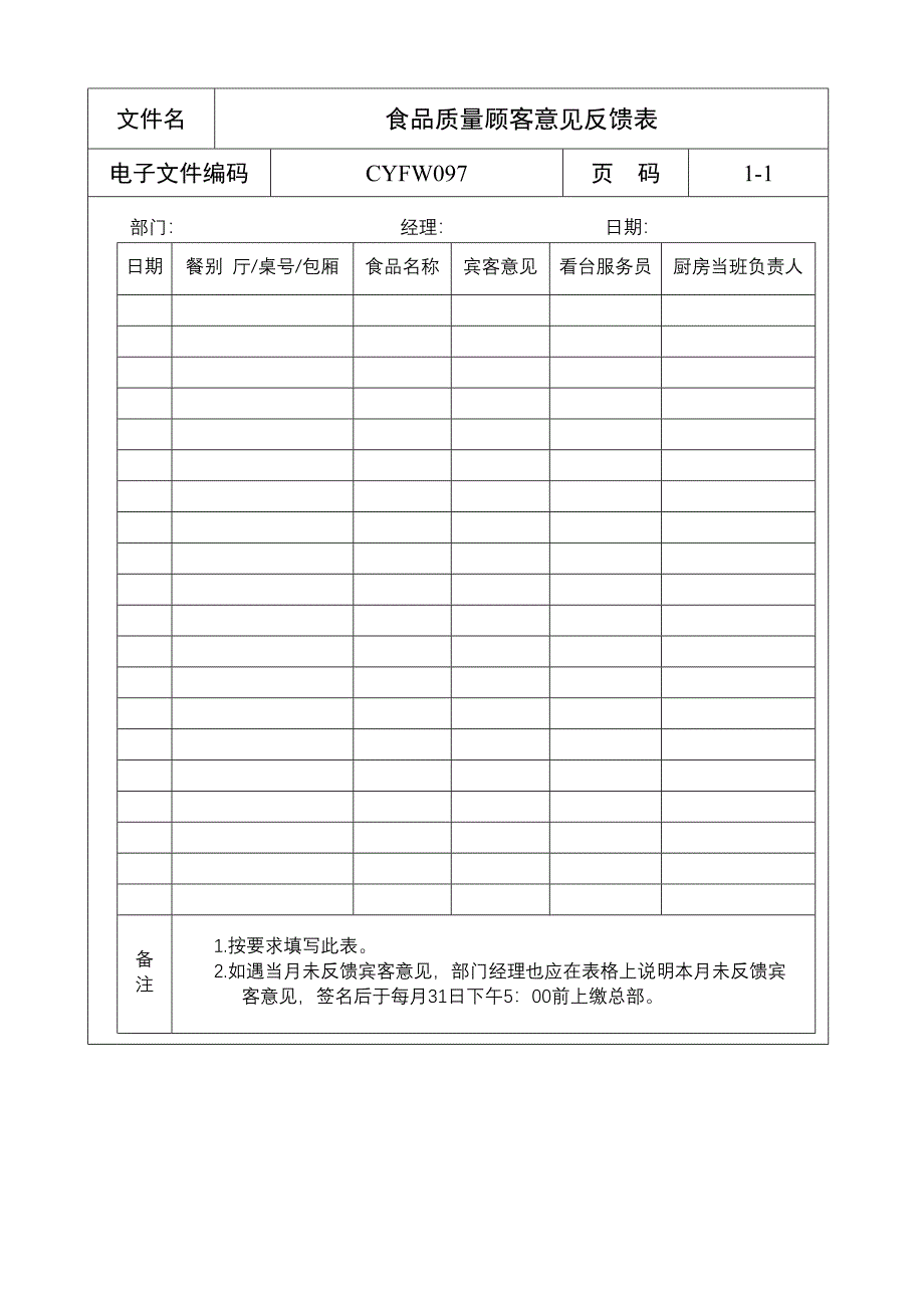 食品质量顾客意见反馈表_第1页