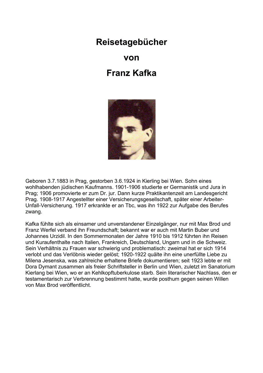 卡夫卡作品 Kafka, Franz - Reisetagebuecher_第1页