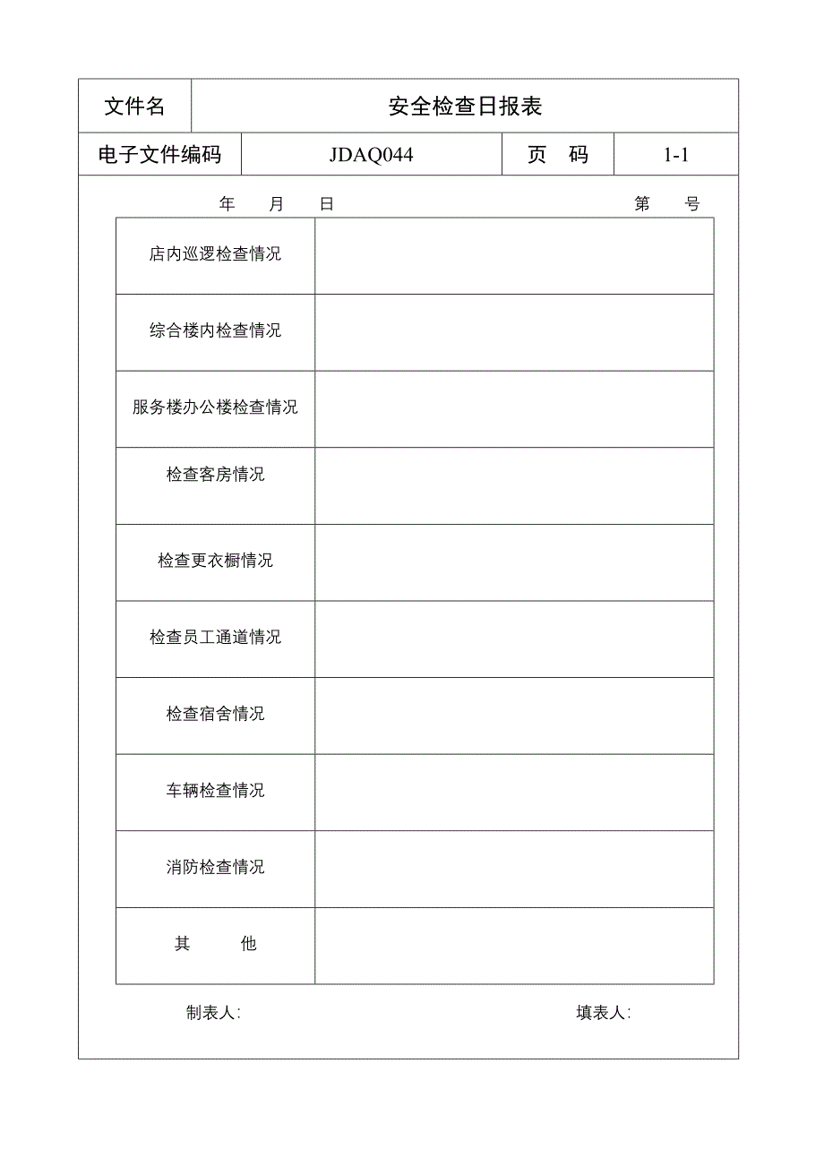 安全检查日报表_第1页