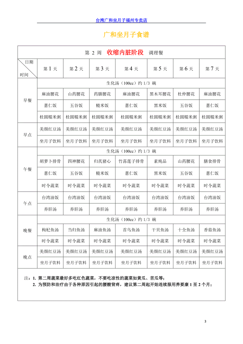 台湾广和月子餐食谱，小S月子餐餐单及详细做法_第3页