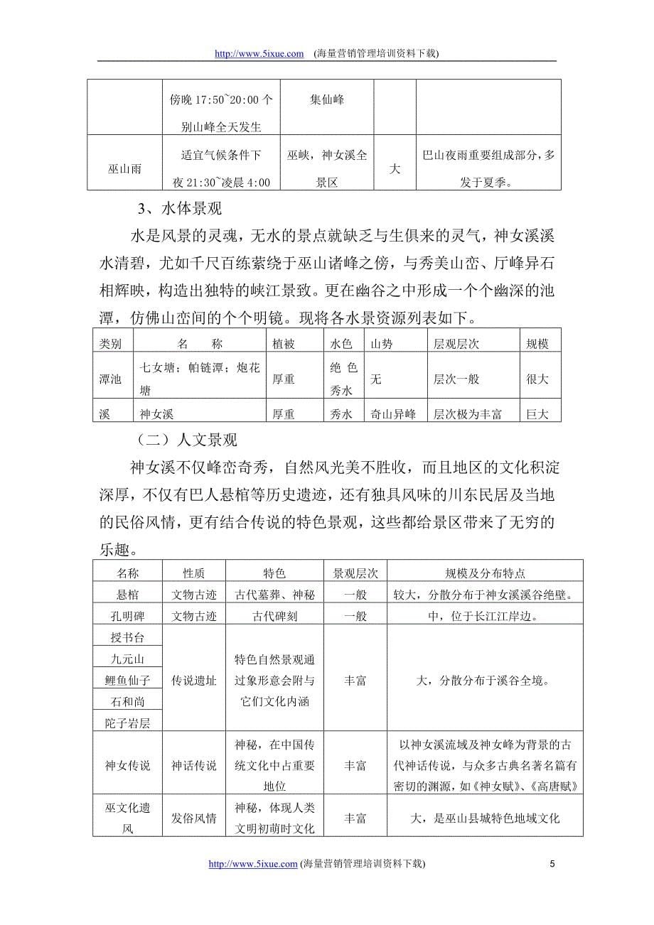 巫山神女溪风景区总体规划说明书1_第5页