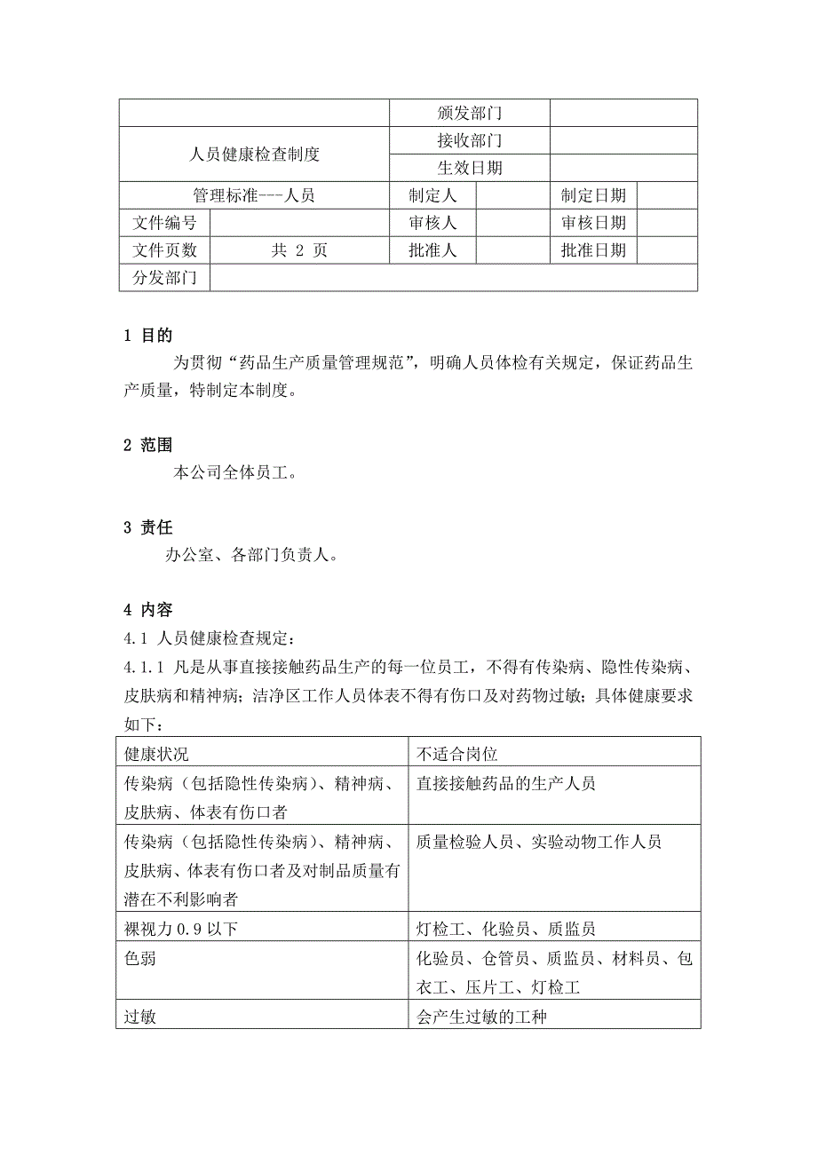 药品GMP认证（综合管理）人员健康检查制度_第1页