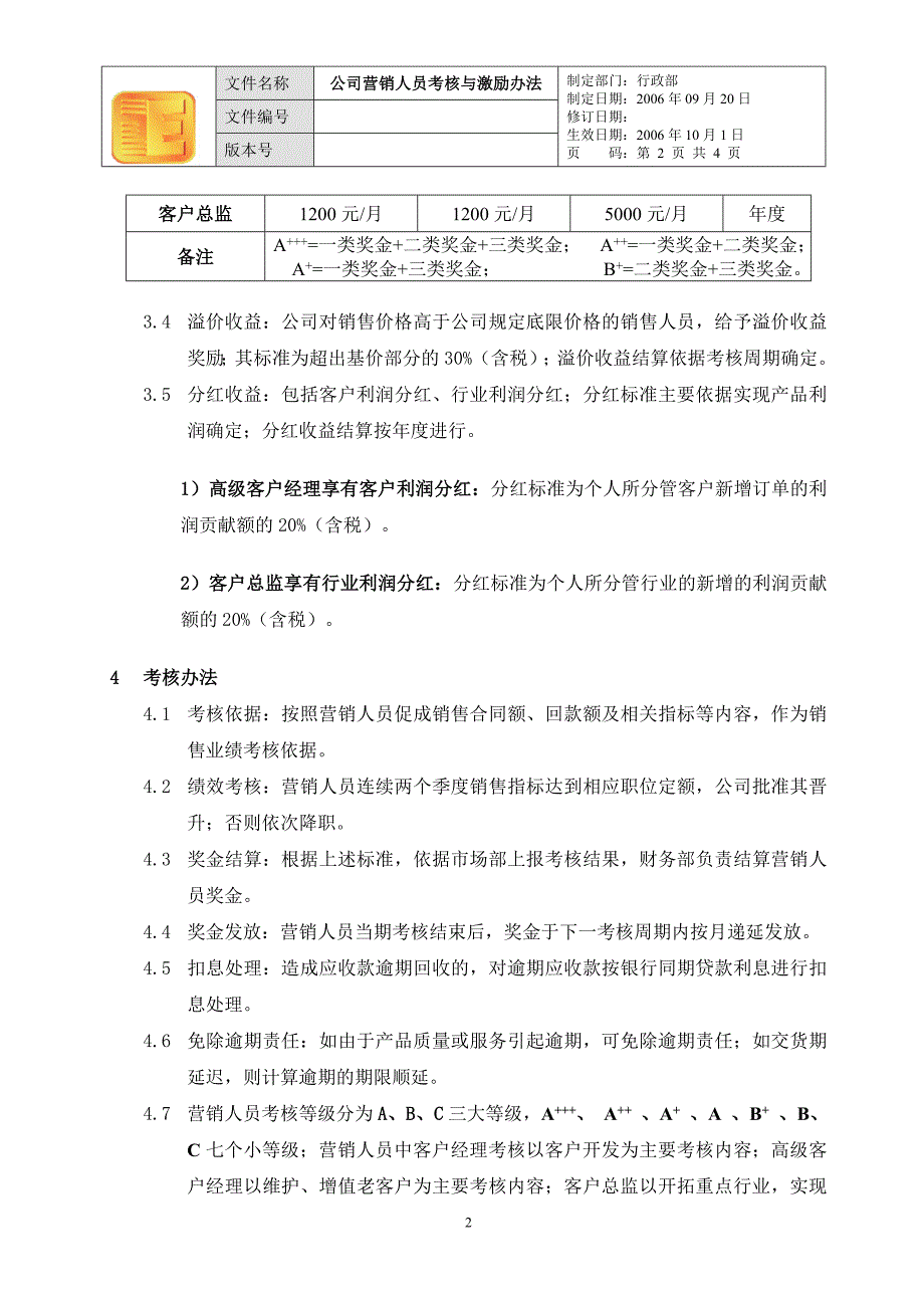 深圳东方泽防伪公司－营销人员激励与考核办法_第2页