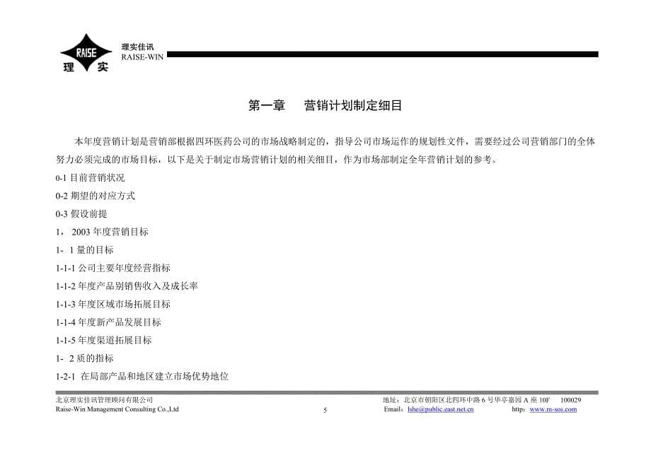 四环医药2003年度营销计划（格式样本）_第5页