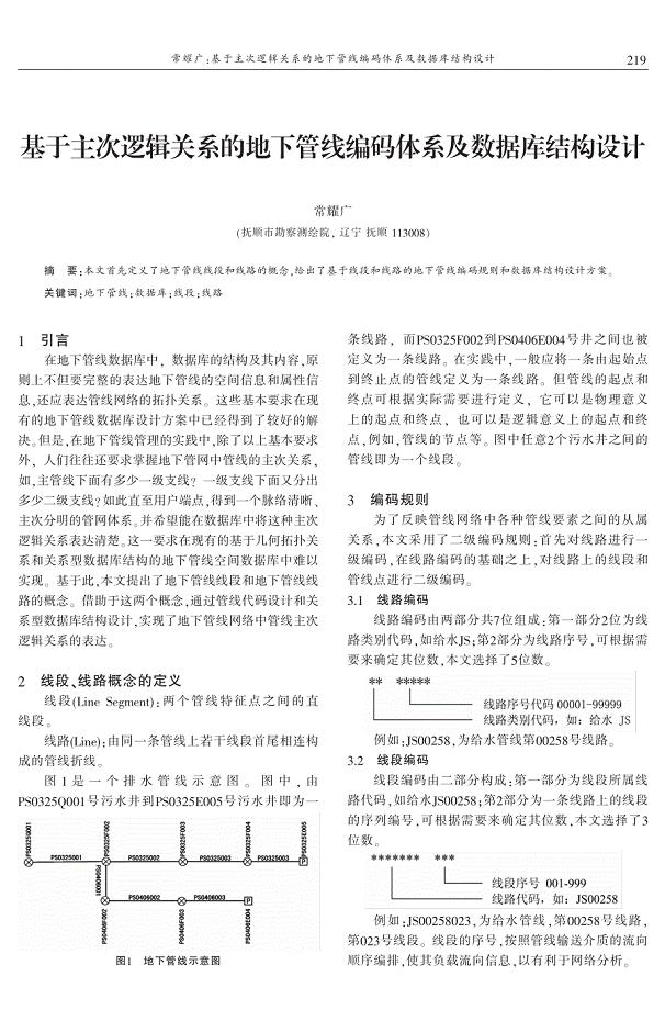 基于主次逻辑关系的地下管线编码体系及数据库结构设计 常耀广