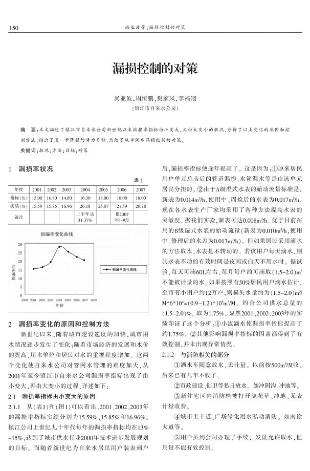 漏损控制的对策 尚亚波　周恒鹏　樊家凤　李福翔