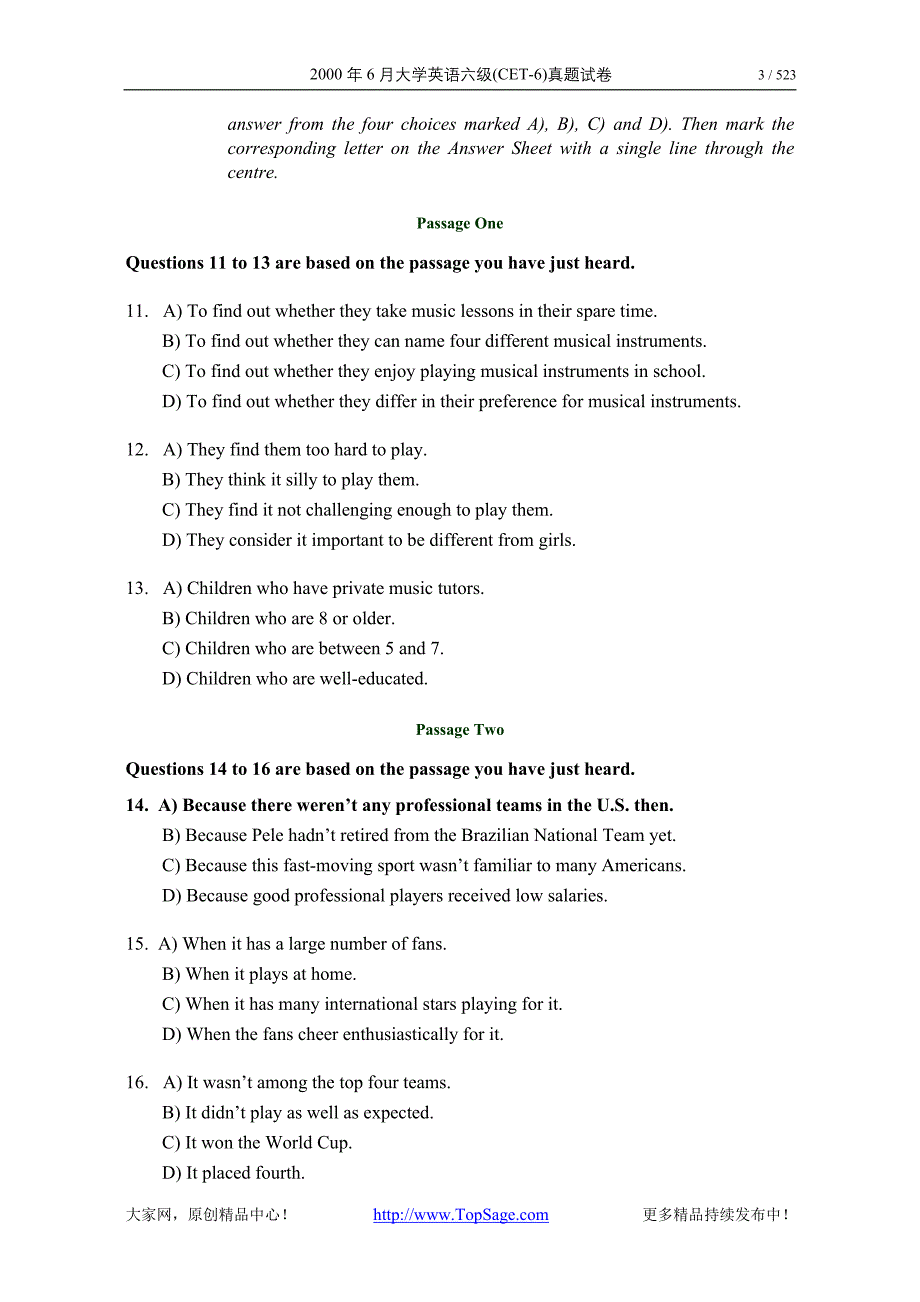 2000年-2011年英语六级真题及答案详解_第3页