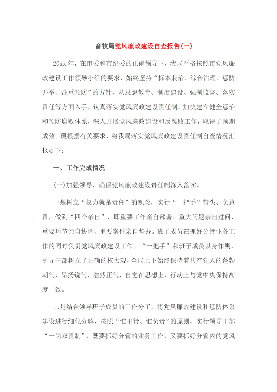 畜牧局党风廉政建设自查报告_第1页