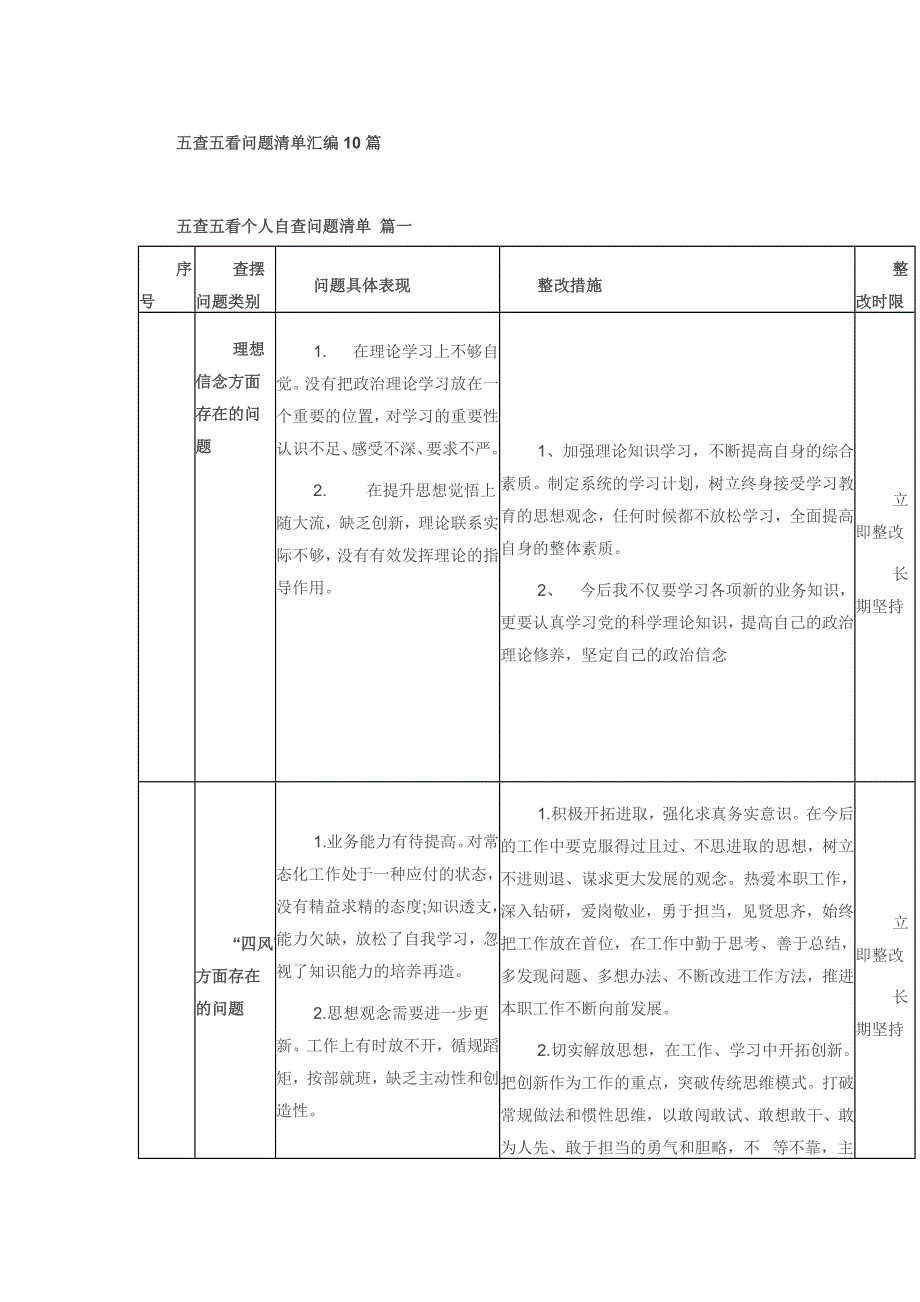 五查五看问题清单汇编10篇_第1页