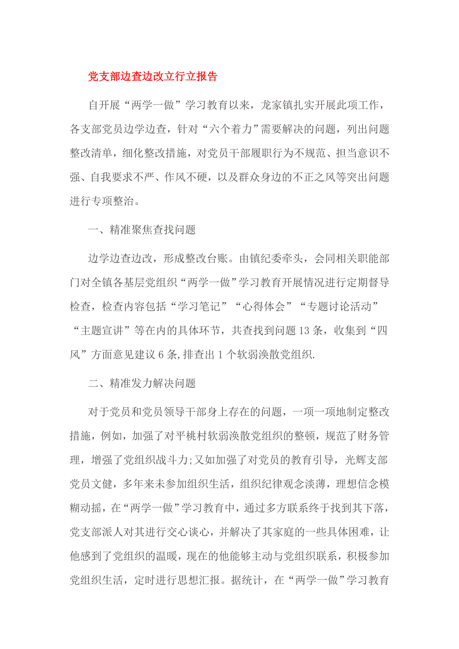 党支部边查边改立行立报告_第1页