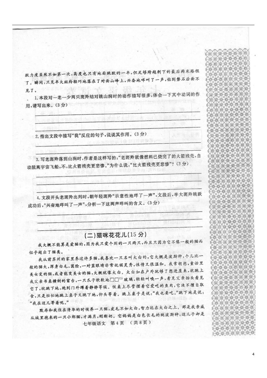洛阳市宜阳县2014-2015学年七年级语文下学期期末质量检测试题_第4页