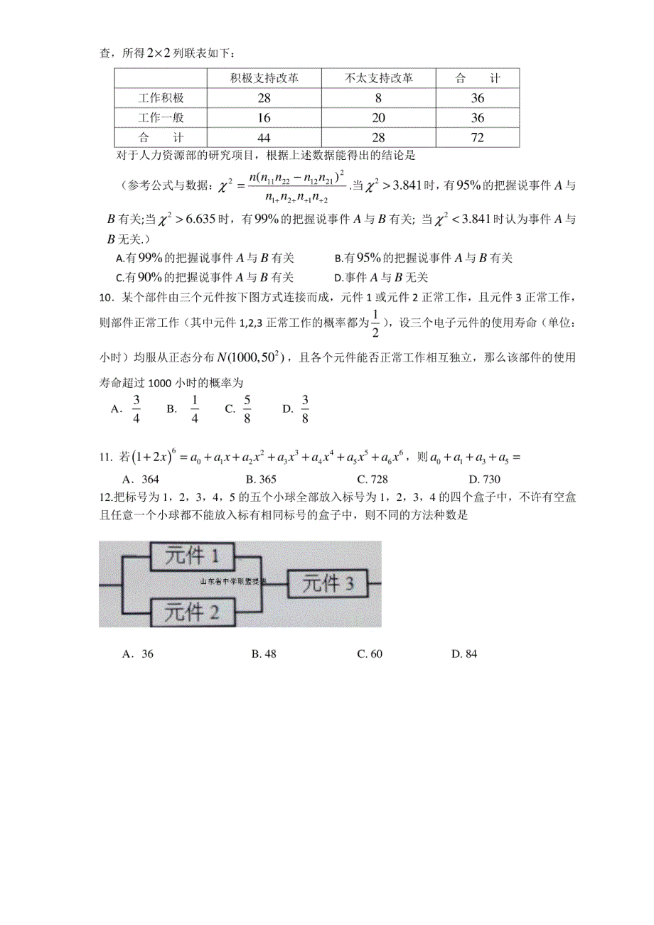 山东省潍坊市2016-2017学年高二下学期（4月）期中考试试题（数学理）_第2页