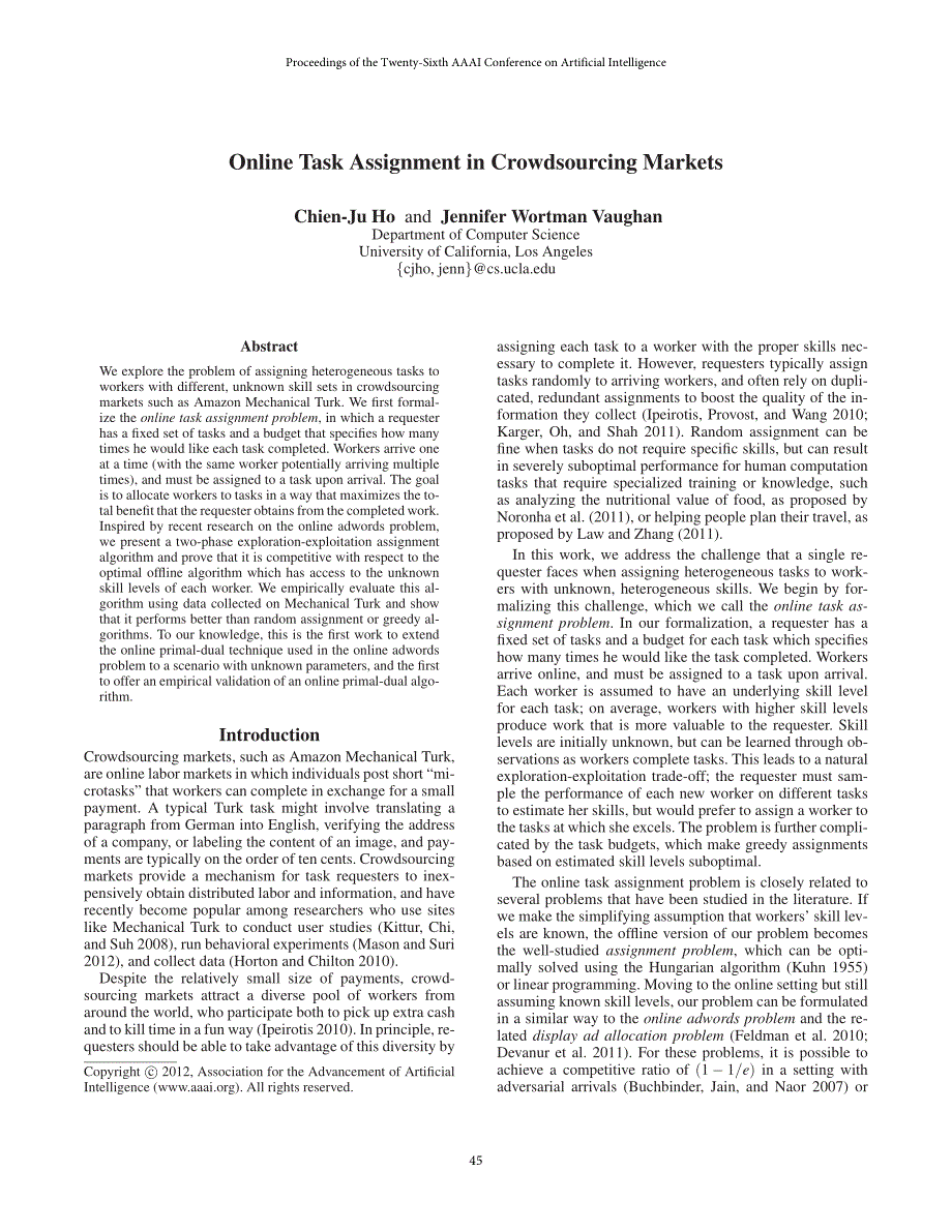 Online Task Assignment in Crowdsourcing Markets_第1页