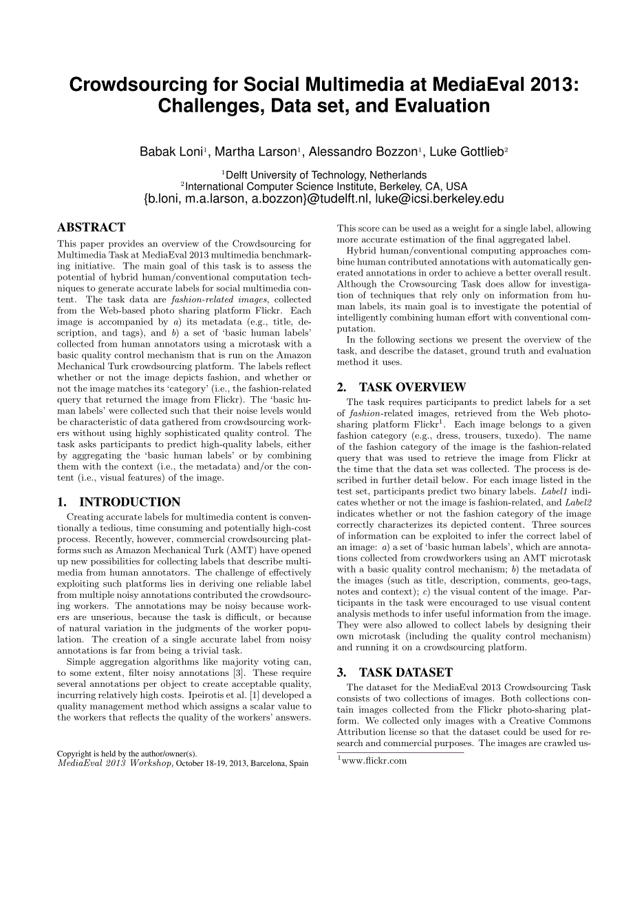 Crowdsourcing for Social Multimedia at MediaEval 2013_第1页