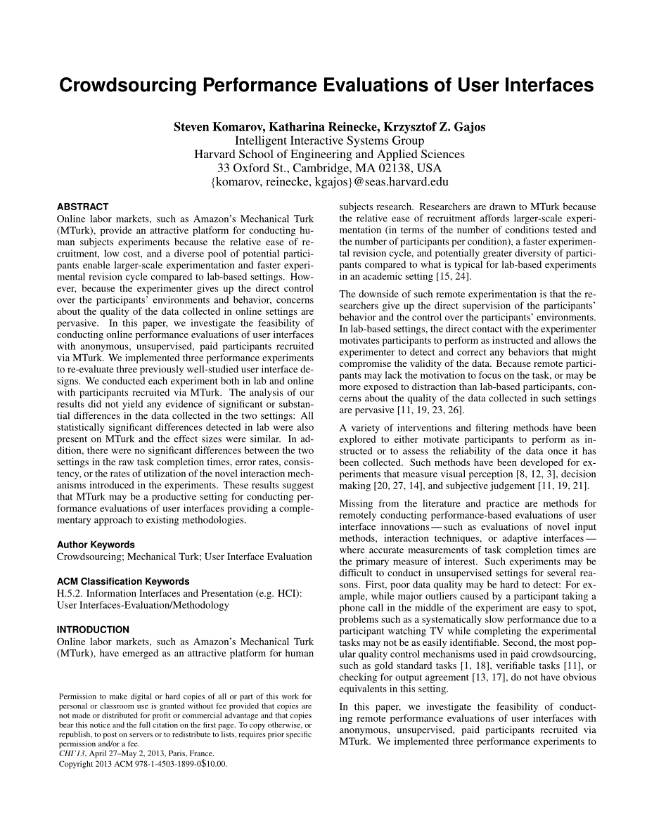 Crowdsourcing Performance Evaluations of User Interfaces_第1页