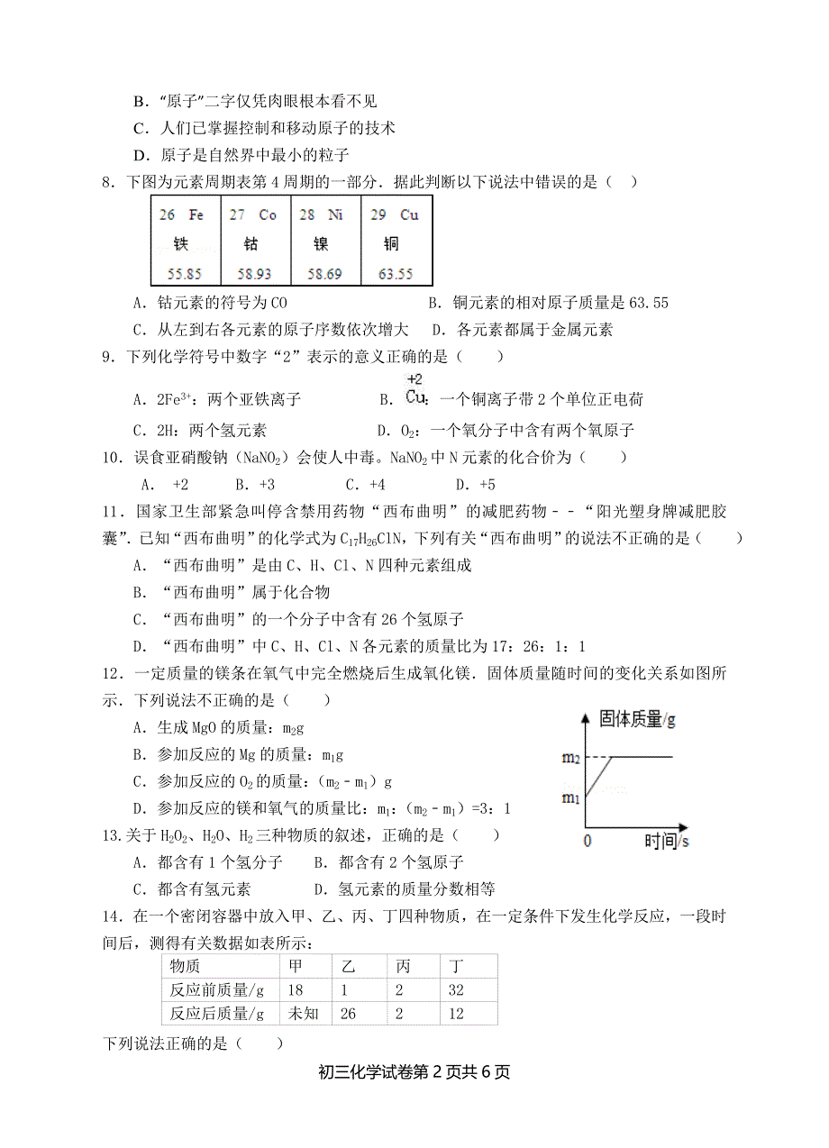 初三化学试卷_第2页