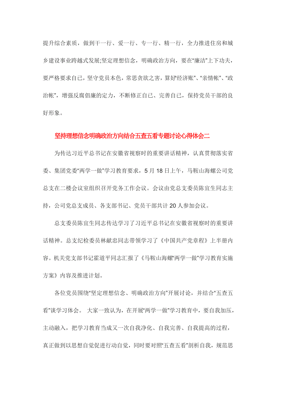 坚持理想信念明确政治方向结合五查五看专题讨论心得体简稿三篇_第2页