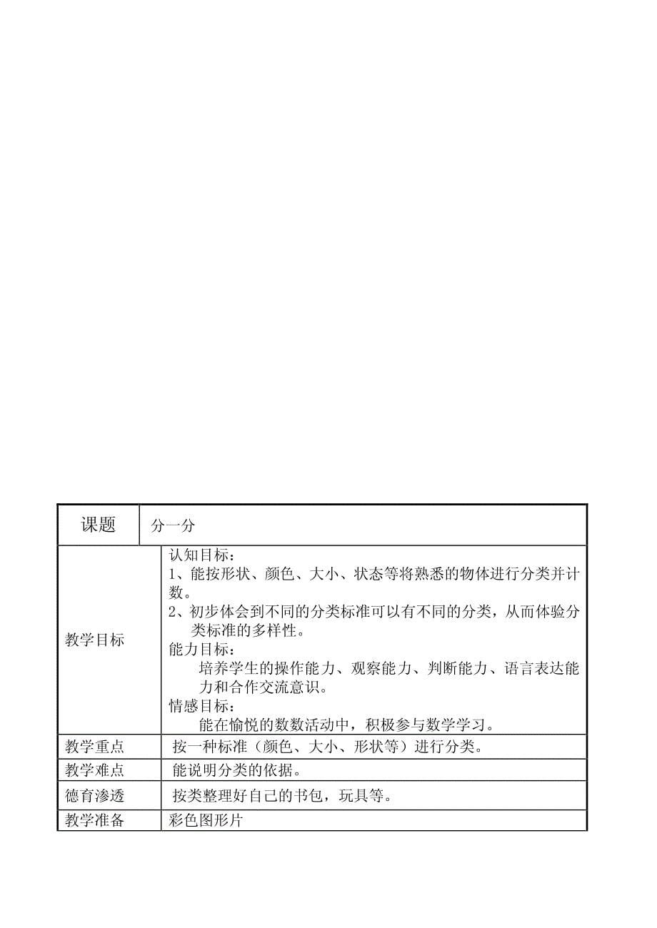 沪教版2016年小学一年级数学上册教案全册表格式_第5页