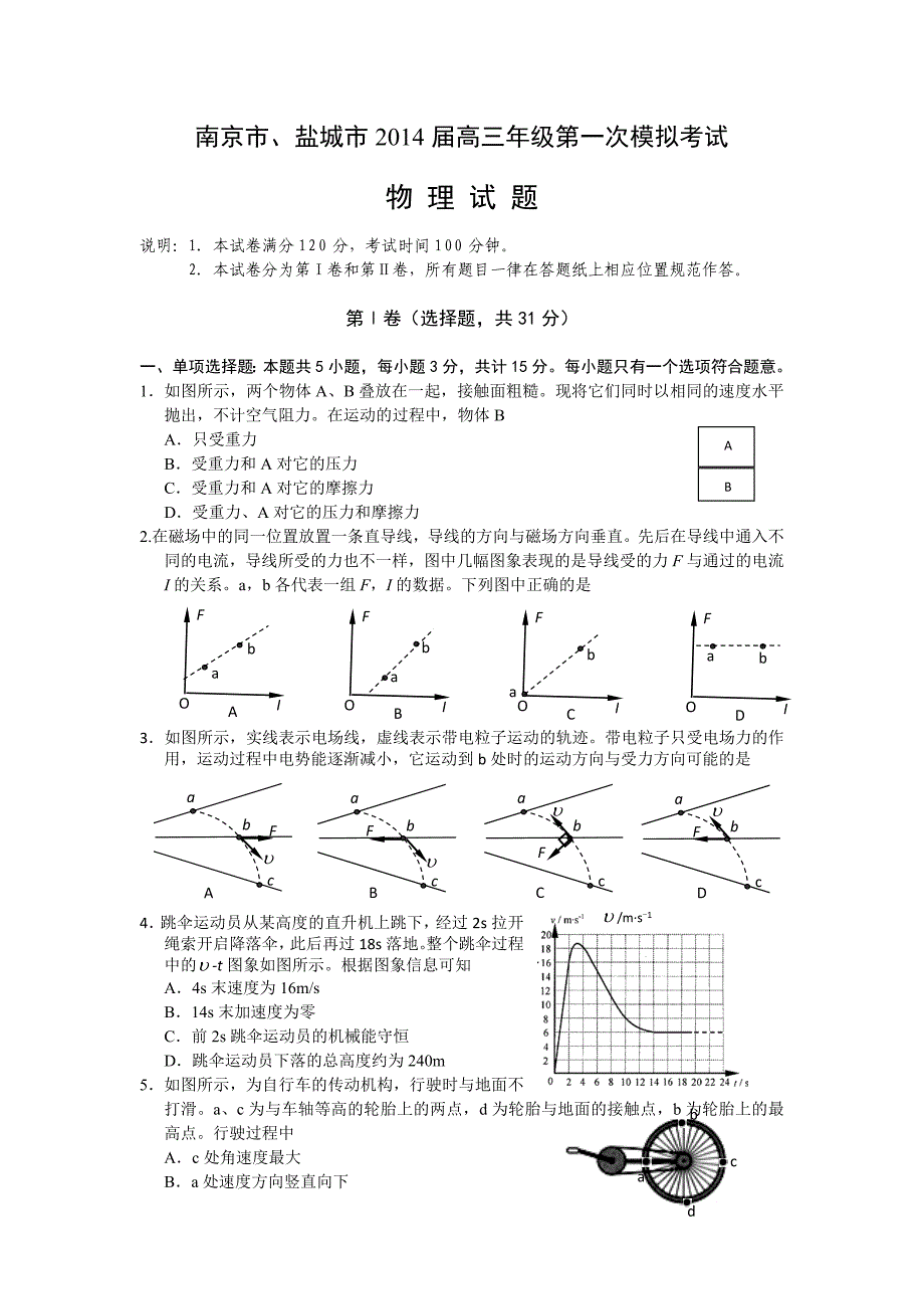 2014年南京盐城一模物理_第1页