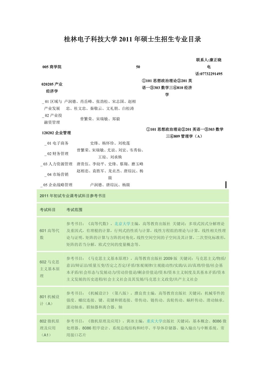 桂林电子科技大学2011考研经管类专业目录_第1页