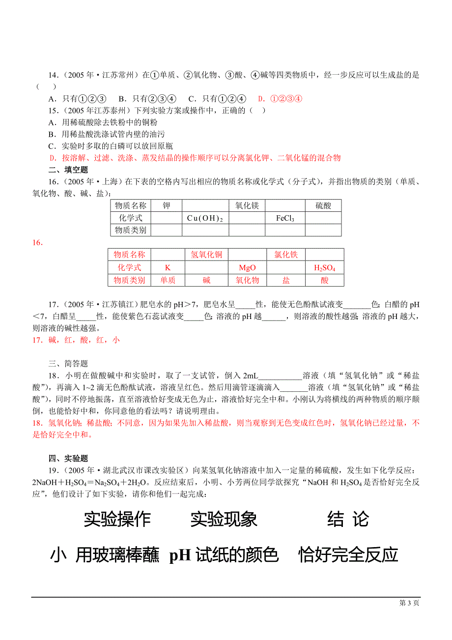 全国八年中考化学第十单元酸和碱真题精心整理汇编_第3页