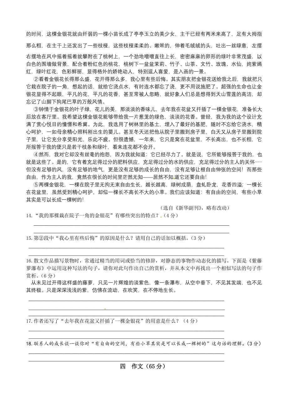 2014年中考试卷：语文(江苏省徐州卷)_第5页