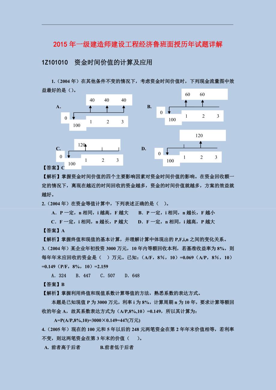 精选备考2015年一级建造师建设工程经济鲁班面授历年试题详解（梅老师精心删选按节归类）_第1页