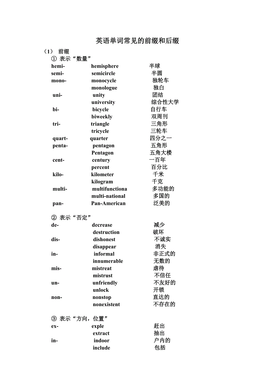 英语单词常见的前缀和后缀及例词_第1页
