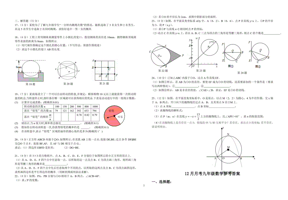 湖北十堰郧阳区2016—2017学年九年级上12月月考数学试题含答案_第2页