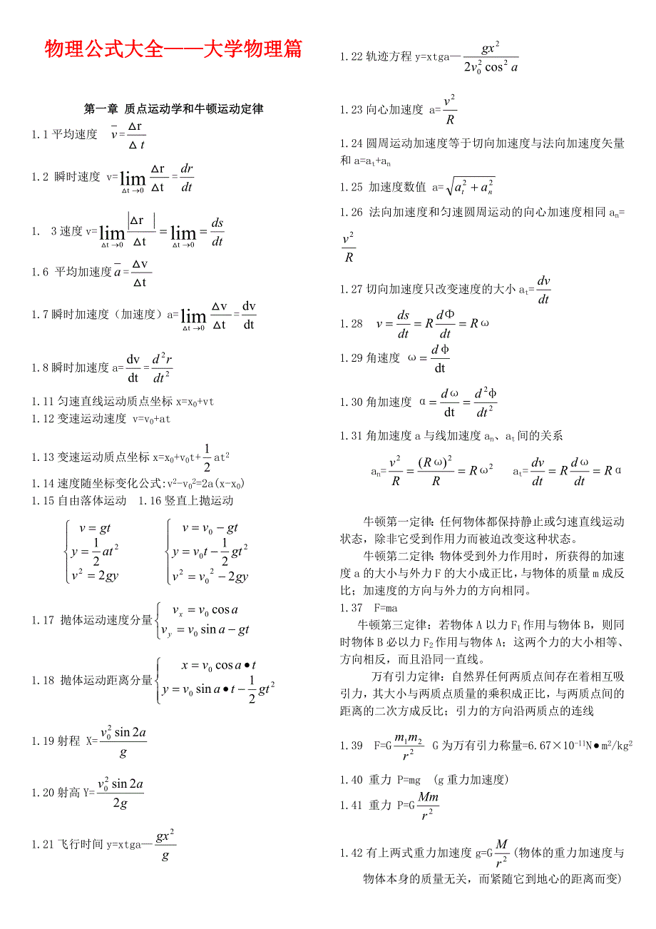 物理公式大全—大学物理篇_第1页