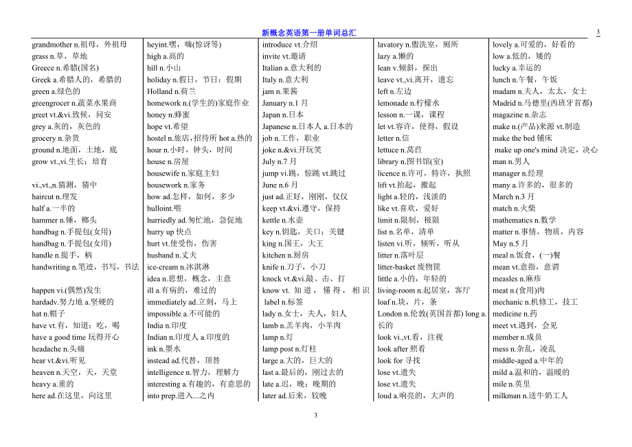 新概念英语第一册单词(首字母排列)_第3页