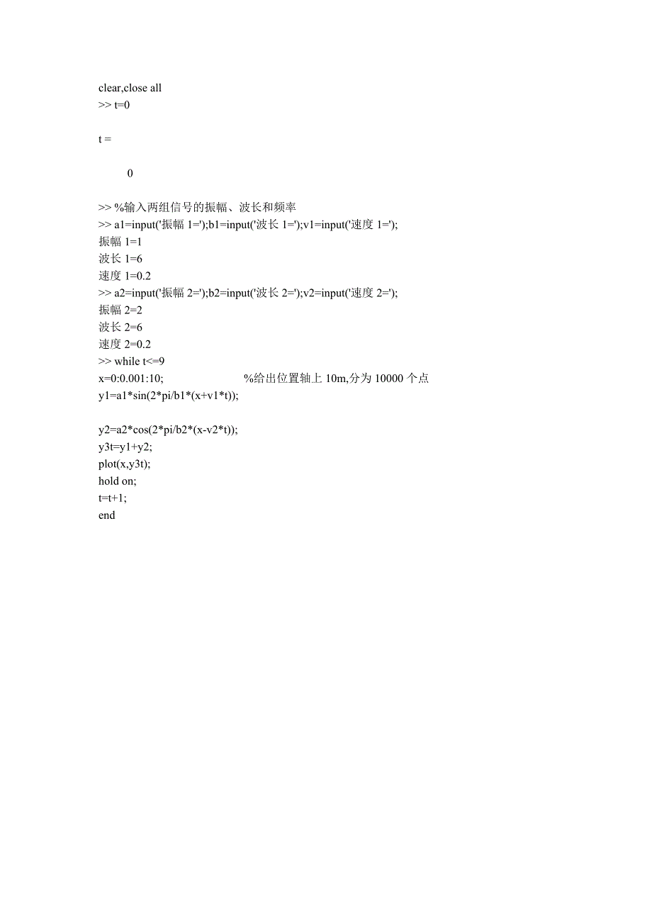 matlab程序：两列波相向传播叠加波形图和动画_第1页