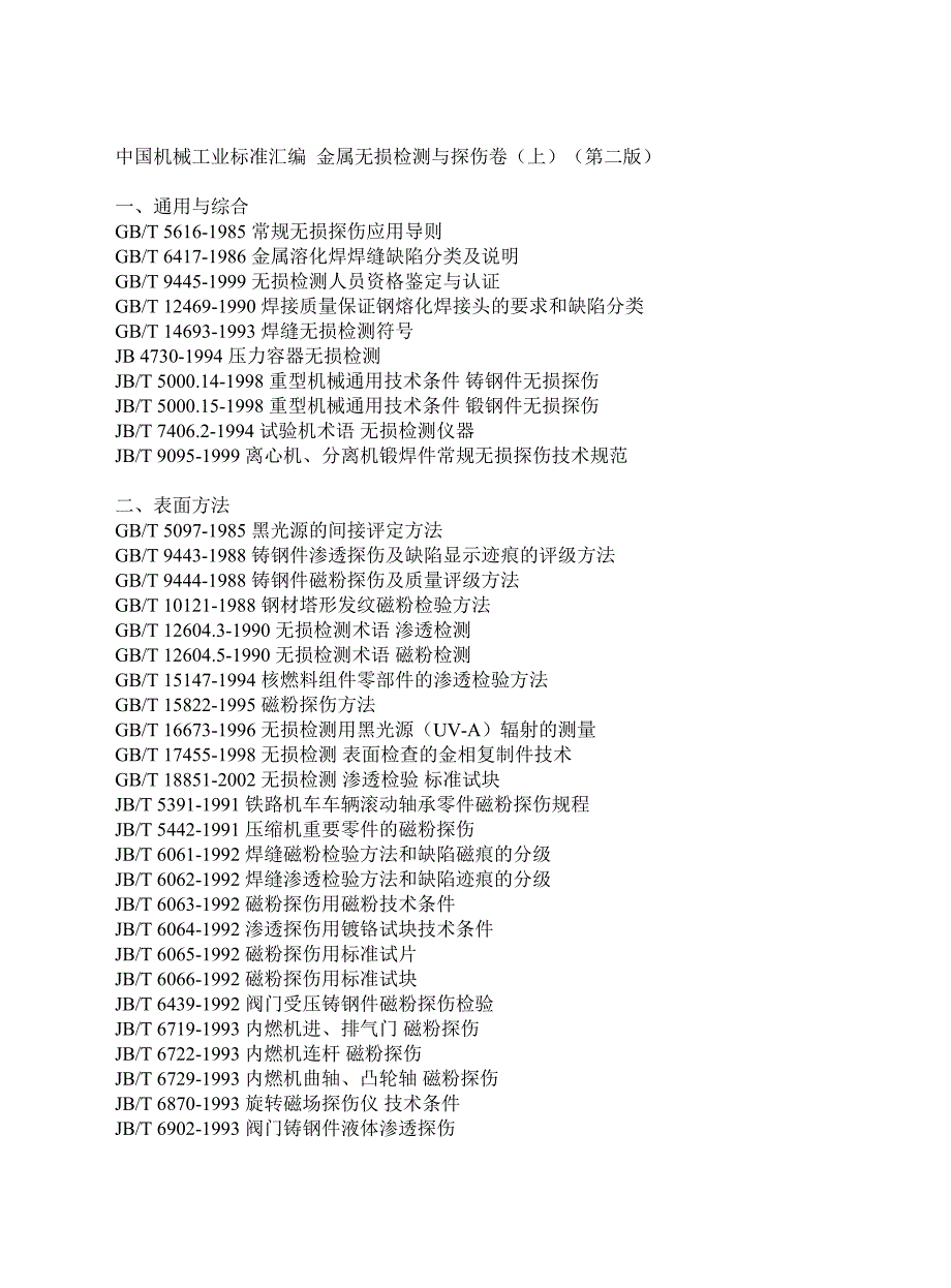 金属无损检测与探伤规范列表_第1页