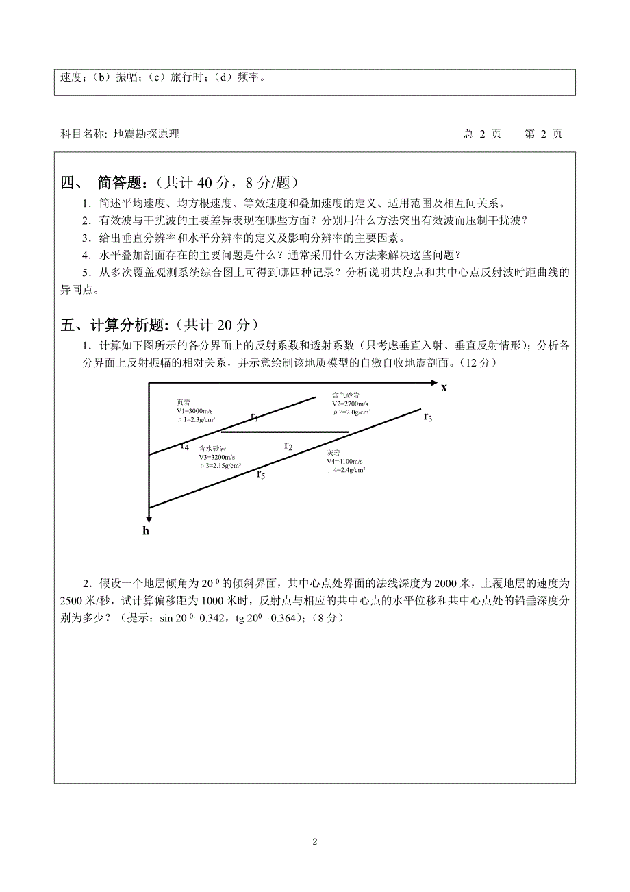 研“地震勘探原理”入学试卷以及答案_第2页