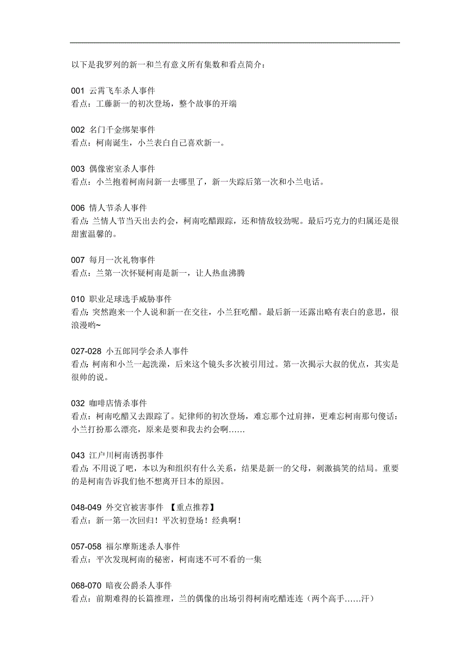 以下是我罗列的新一和兰有意义所有集数和看点简介_第1页