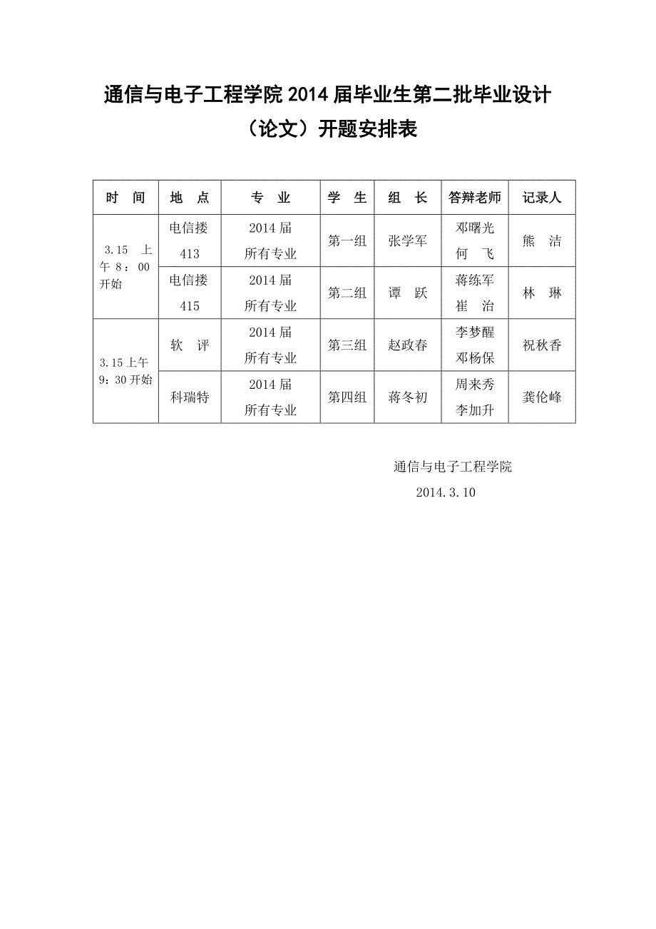 [精编]届毕业生第二批毕业设计(论文)开题安排表_第1页